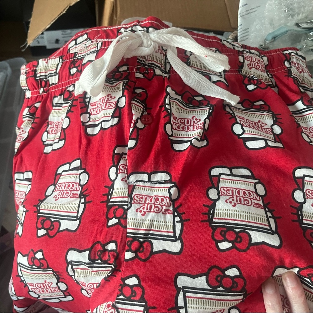 Hello Kitty Cup Noodles Red Pajama Bottoms NEW